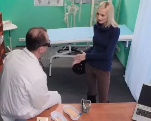 Skinny blonde takes doctors advice