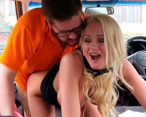Horny car sex for busty blonde MILF