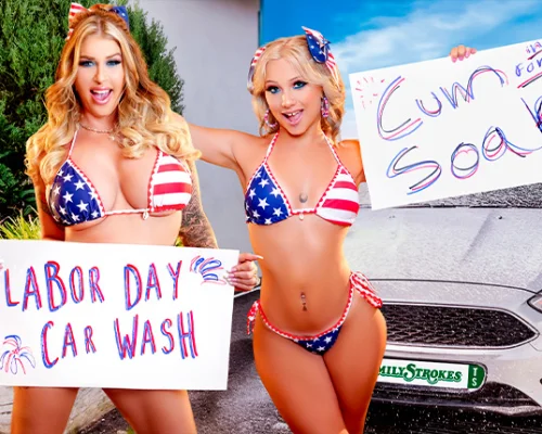 Car Wash Duo Shake Tits and Score Big