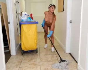 The new cleaning lady swallows a load!
